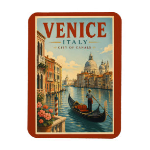 Venice Italy Canals Illustration Travel Art Retro Magnet
