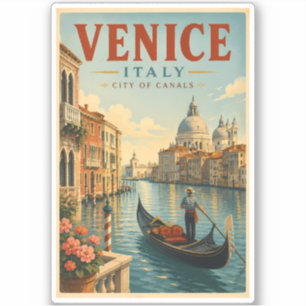 Venice Italy Canals Illustration Travel Art Retro Sticker