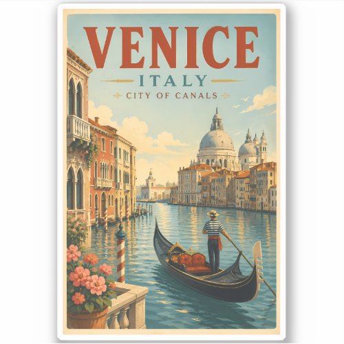 Venice Italy Canals Illustration Travel Art Retro Sticker
