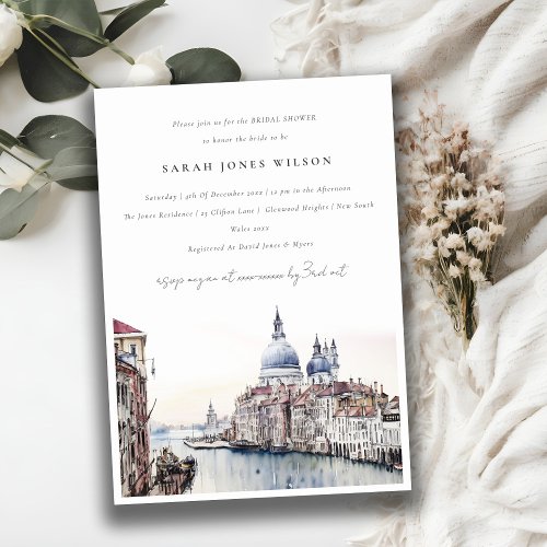 Venice Italy Canals Watercolor Bridal Shower Invitation