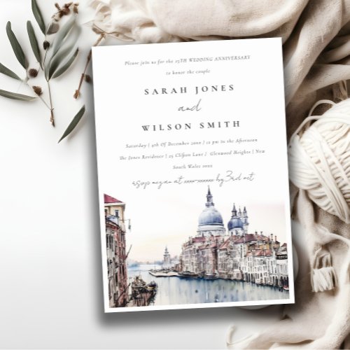 Venice Italy Canals Watercolor Wedding Anniversary Invitation