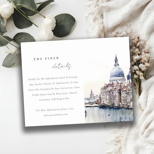 Venice Italy Canals Watercolor Wedding Details Enclosure Card