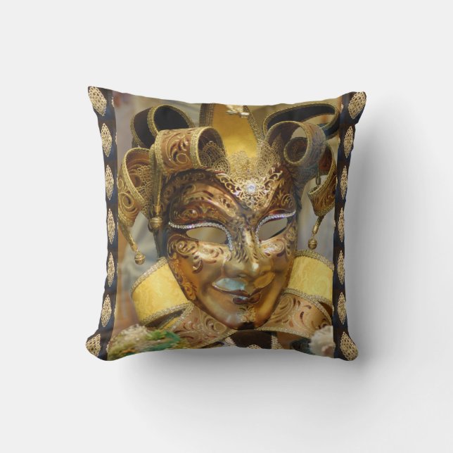 Venice Italy Carnival Mask Gold Throw Pillow (Front)