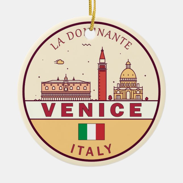 Venice Italy City Skyline Emblem Ceramic Ornament (Front)