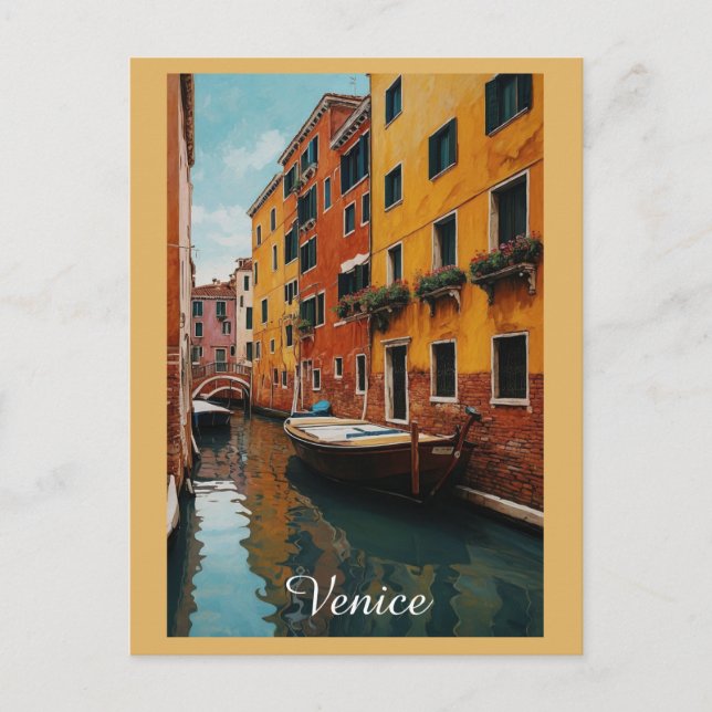 Venice Italy Colorful Canal Boat Travel Postcard (Front)
