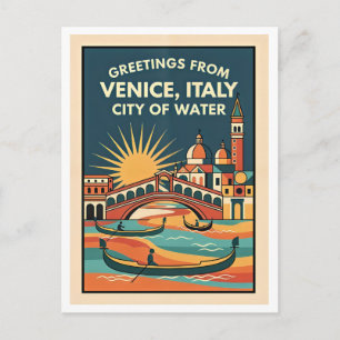 Venice Italy Colorful Retro Art Postcard