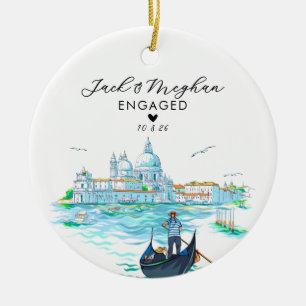Venice Italy Engaged Gondola Watercolor Custom Ceramic Ornament