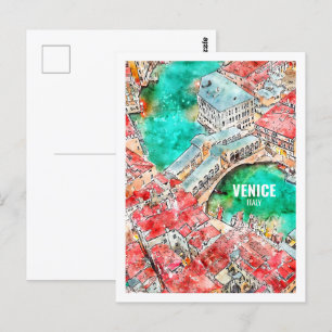 Venice Italy Famous Travel Place Watercolor Postcard