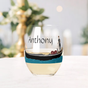 Venice, Italy Gondola and Gondolier Personalized Stemless Wine Glass
