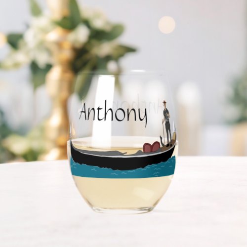 Venice Italy Gondola and Gondolier Personalized Stemless Wine Glass