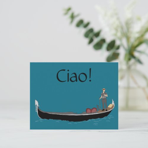 Venice Italy Gondola and Gondolier Teal Blue Ciao Postcard