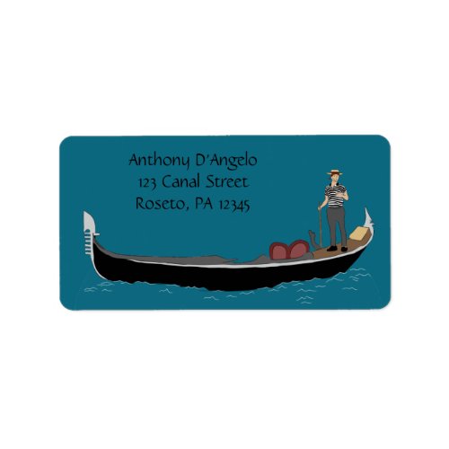 Venice Italy Gondola and Gondolier Teal Blue Label