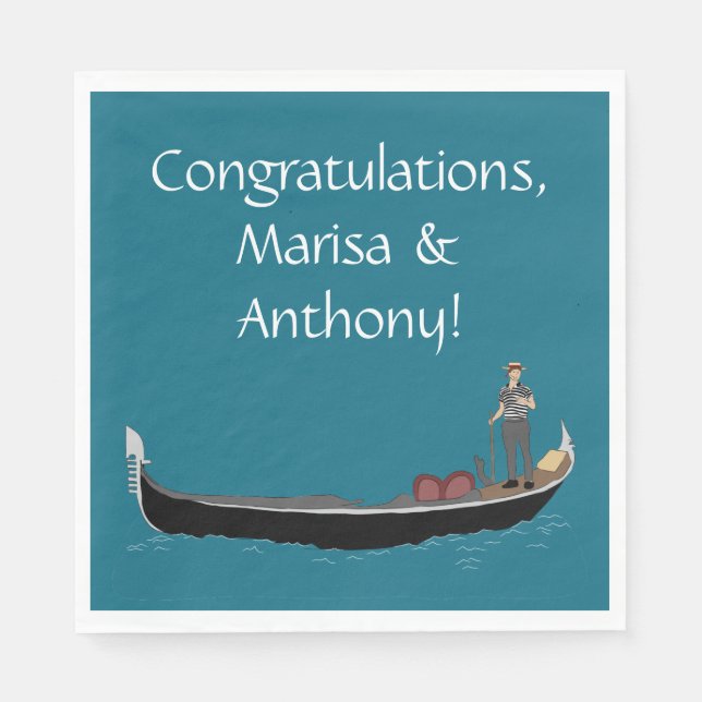 Venice, Italy Gondola and Gondolier Teal Blue Napkins (Front)