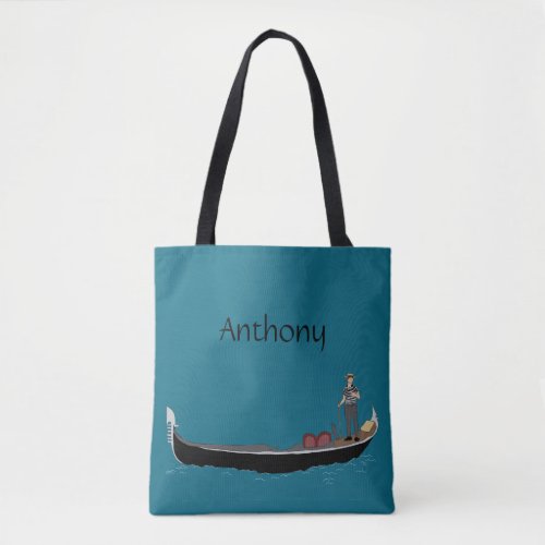 Venice Italy Gondola and Gondolier Teal Blue Tote Bag