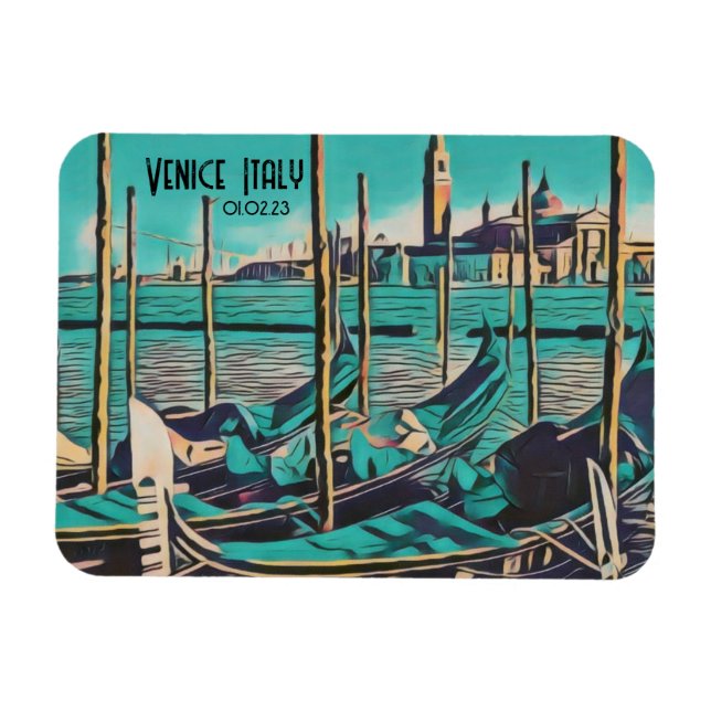 Venice Italy Gondola Art, Customize Words and Date Magnet (Horizontal)