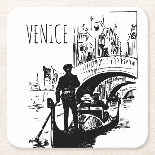 Venice Italy Gondola Black and White Drink Coaster