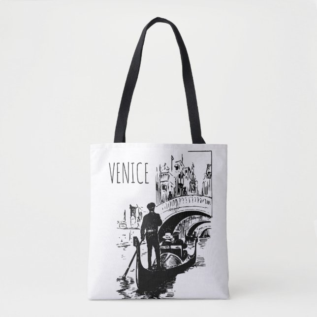 Venice Italy Gondola Black and White Tote Bag (Front)