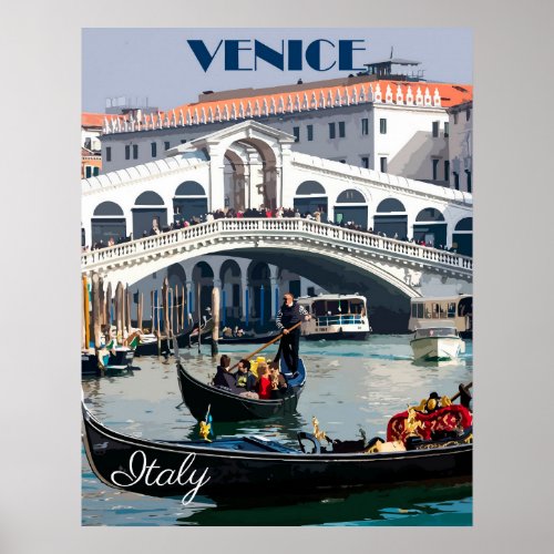 Venice Italy Gondola Boat Vintage Travel Poster