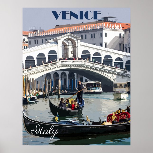 Venice, Italy Gondola Boat Vintage Travel Poster (Front)