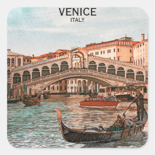 Venice Italy Gondola City Canal View Square Sticker