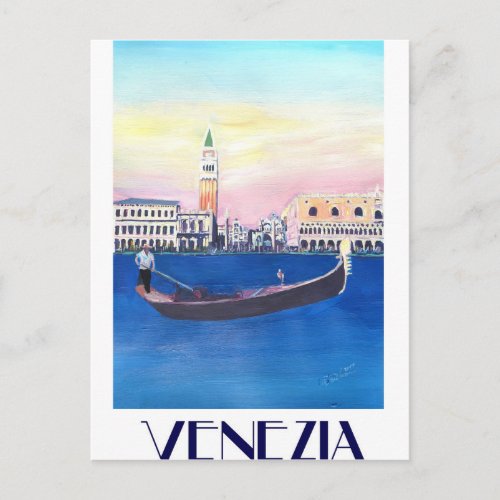 Venice Italy Gondola on Grand Canal with San Marco Postcard