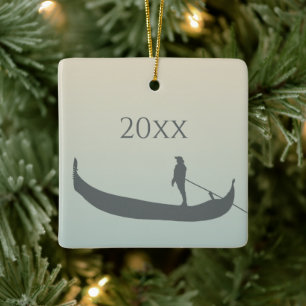 Venice, Italy Gondola Silhouette Custom Photo Ceramic Ornament