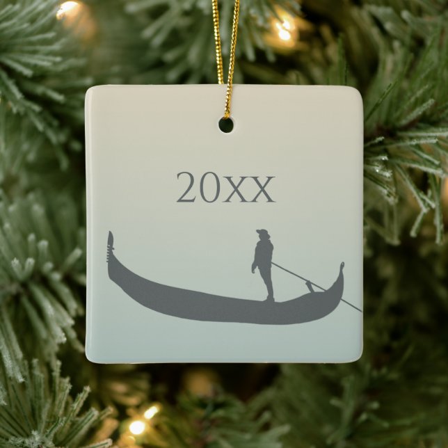 Venice, Italy Gondola Silhouette Custom Photo Ceramic Ornament (Tree)