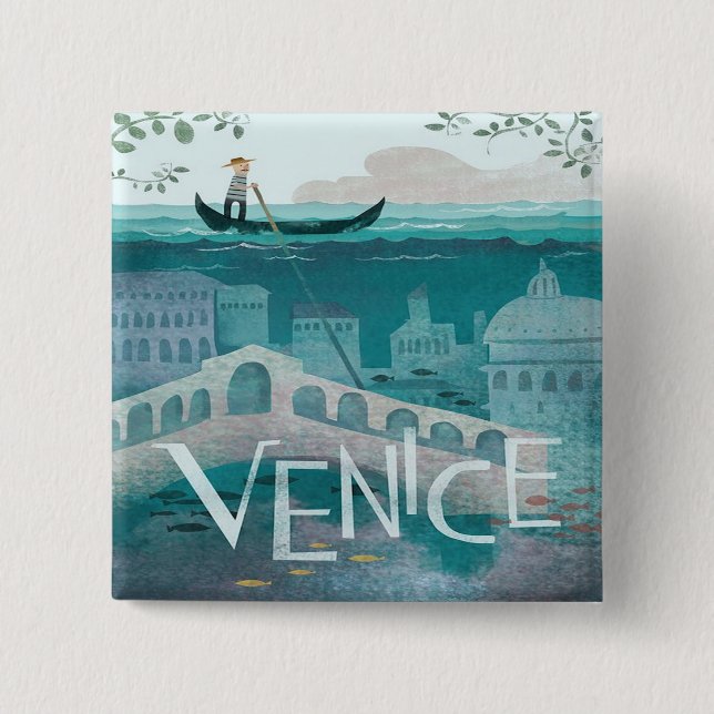 venice Italy Gondola travel vacation retro post   Button (Front)
