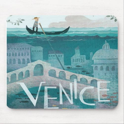 venice Italy Gondola travel vacation retro post   Mouse Pad