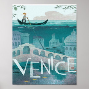 venice Italy Gondola travel vacation retro post Poster