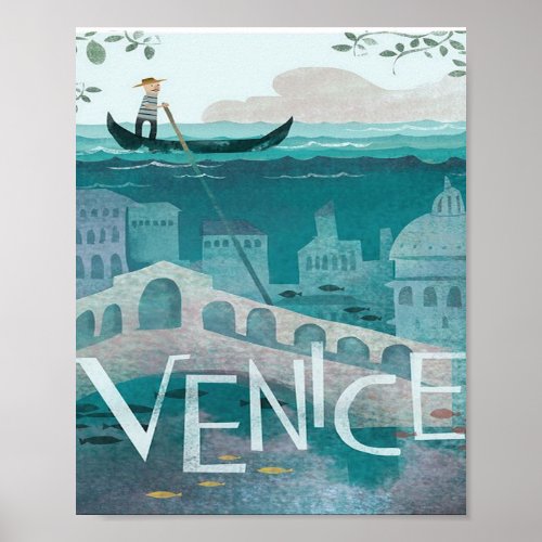 venice Italy Gondola travel vacation retro post Poster