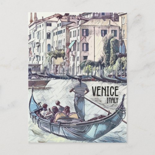 Venice Italy Gondola Vintage style World Travel Postcard