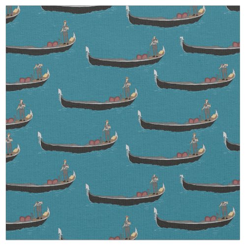 Venice Italy Gondolas and Gondoliers Teal Blue Fabric