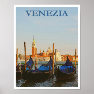 Venice Italy Gondolas Retro Vintage Travel Poster