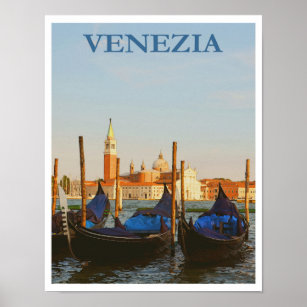 Venice Italy Gondolas Retro Vintage Travel Poster