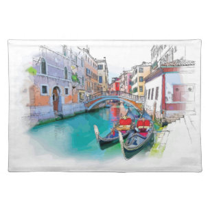 Venice Italy Hand Drawn Landscape Cloth Placemat