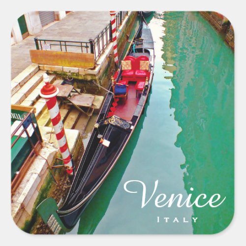 Venice Italy IT _ Colorful Gondola Station Square Sticker