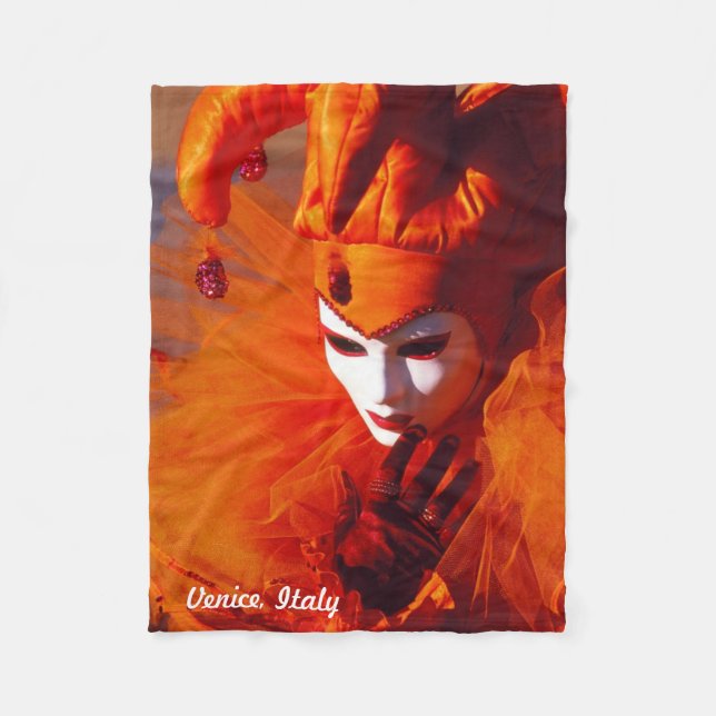 Venice, Italy (IT) - Orange Carnival Costume Fleece Blanket (Front)