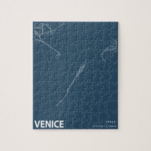 Venice Italy Minimalist City Map Line Art in Blue Jigsaw Puzzle