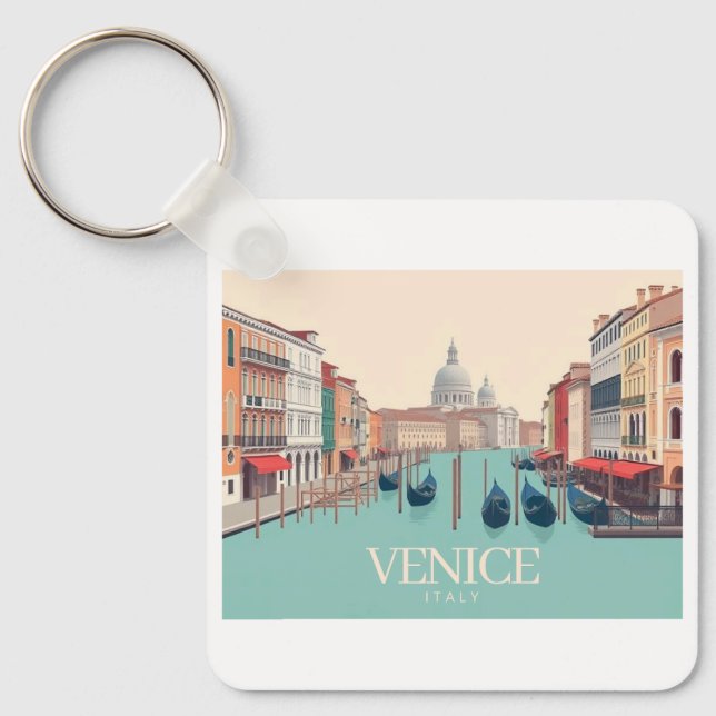 Venice Italy Pastel Travel Design Keychain (Front)