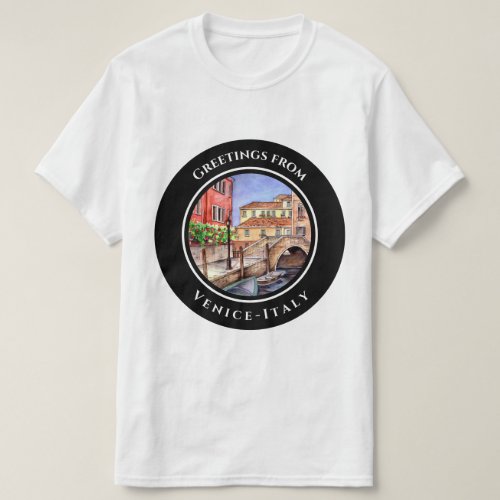 Venice Italy Pen and Wash Watercolor Painting T_Shirt