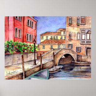 Venice Italy Pen and Wash Watercolor Poster