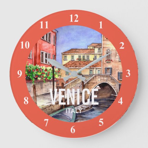 Venice Italy _ Pen  Wash Watercolor Painting Large Clock