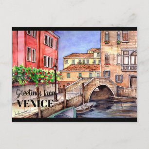 Venice Italy Pen & Wash Watercolor Postcard