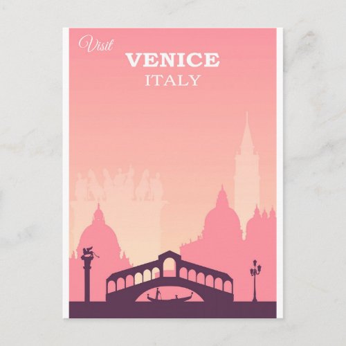 Venice Italy Pink Vintage Travel Poster Postcard