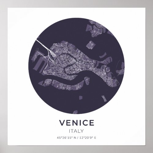 Venice Italy Purple Circle Map Poster