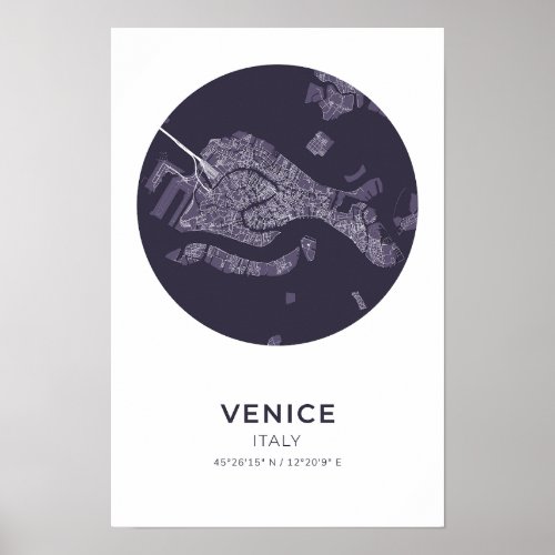 Venice Italy Purple Circle Map Poster
