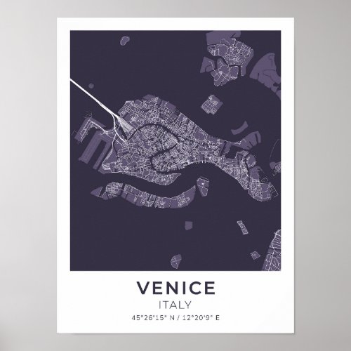 Venice Italy Purple City Map Poster