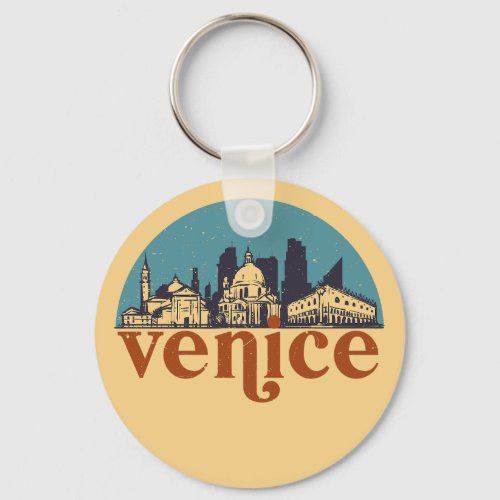 Venice Italy Retro City Skyline Cityscape Art Keychain