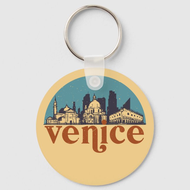 Venice Italy Retro City Skyline Cityscape Art Keychain (Front)